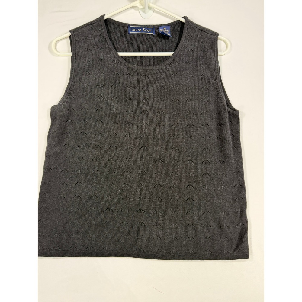 Laura Scott Knit Sweater Vest Women Medium Black Pointelle Sleeveless